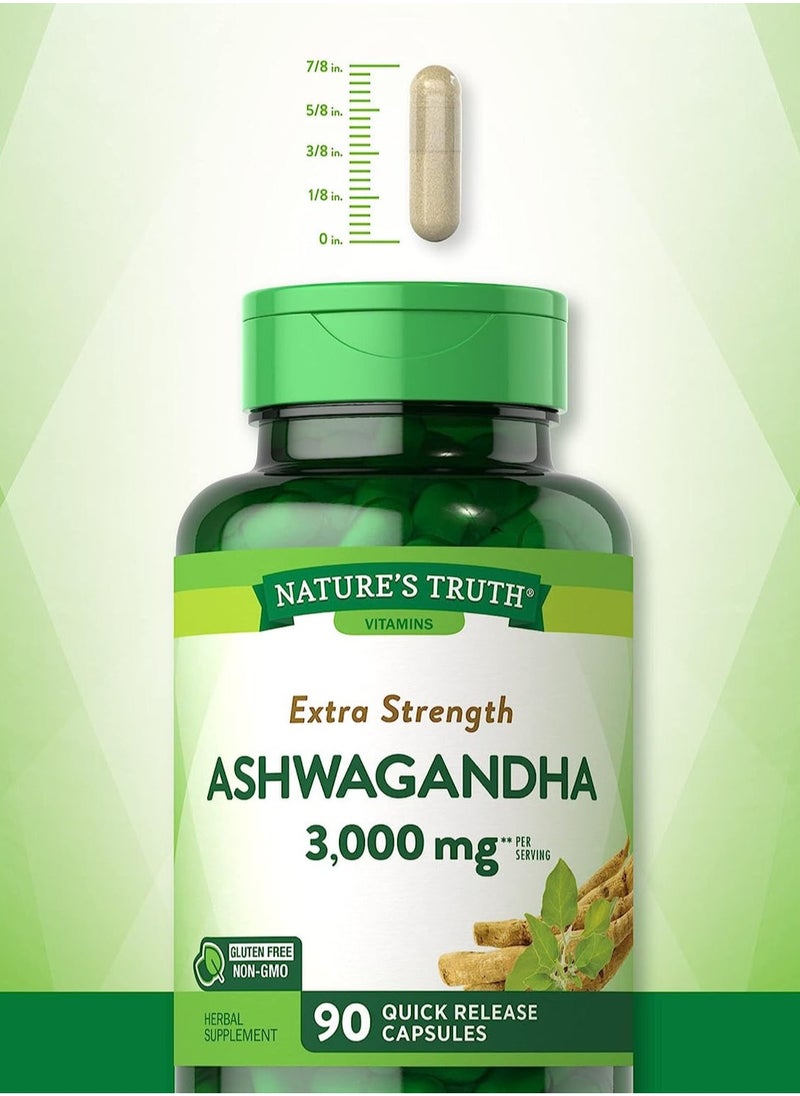 Nature's Truth - Extra Strength Ashwagandha, 3,000 mg, 90 Quick Release Capsules (1,500 mg per Capsule) - Image 1
