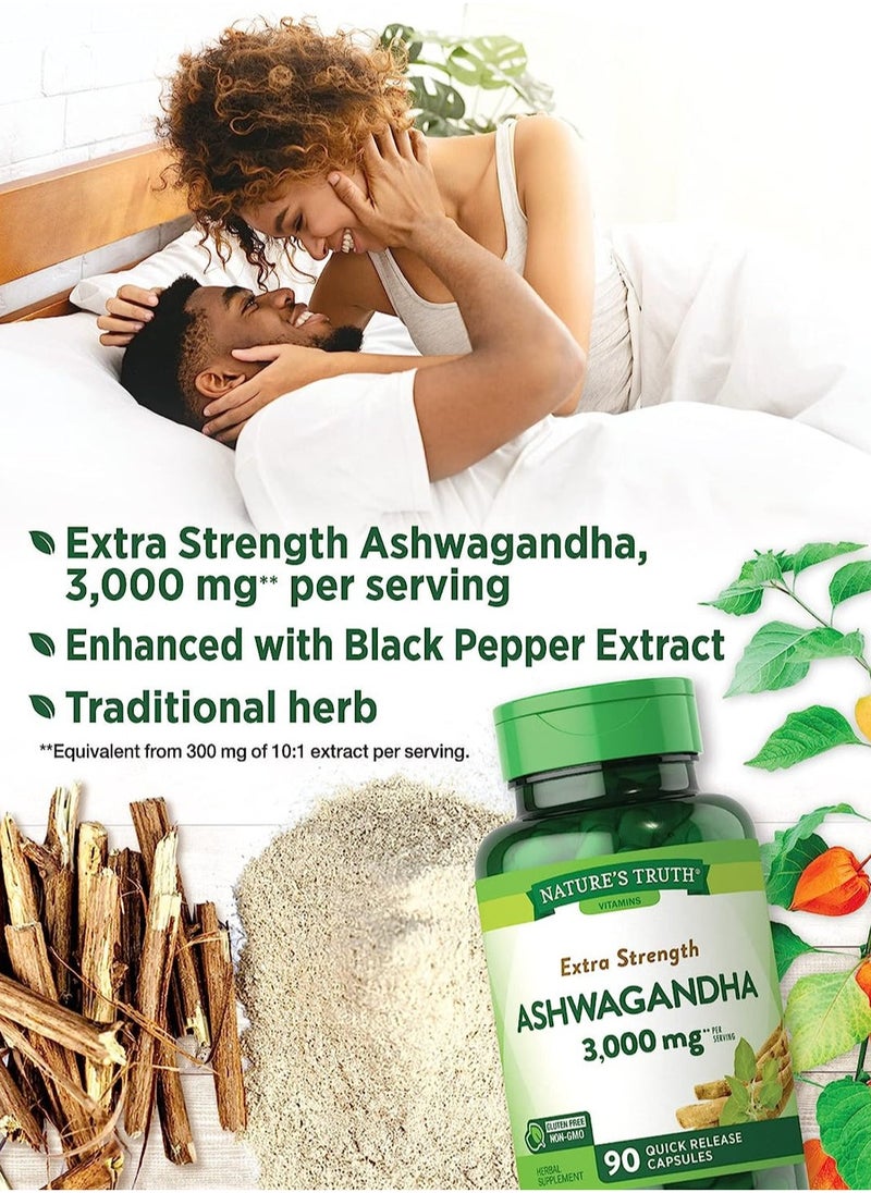 Nature's Truth - Extra Strength Ashwagandha, 3,000 mg, 90 Quick Release Capsules (1,500 mg per Capsule) - Image 1