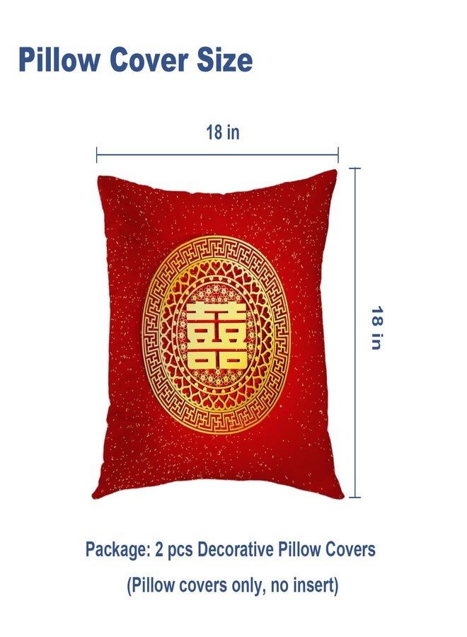 Batmerry Red Round Love Hearts Decorative Pillow Covers, White Double Happiness Pattern Chinese Wedding Double Sided Throw Pillow Covers Sofa Cushion Cover Square 18 x 18 Inches(Set of 2) - Image 5
