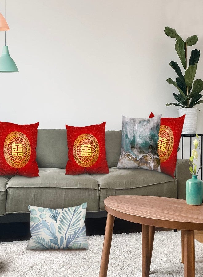 Batmerry Red Round Love Hearts Decorative Pillow Covers, White Double Happiness Pattern Chinese Wedding Double Sided Throw Pillow Covers Sofa Cushion Cover Square 18 x 18 Inches(Set of 2) - Image 3