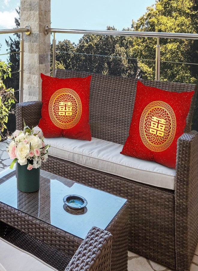 Batmerry Red Round Love Hearts Decorative Pillow Covers, White Double Happiness Pattern Chinese Wedding Double Sided Throw Pillow Covers Sofa Cushion Cover Square 18 x 18 Inches(Set of 2) - Image 2