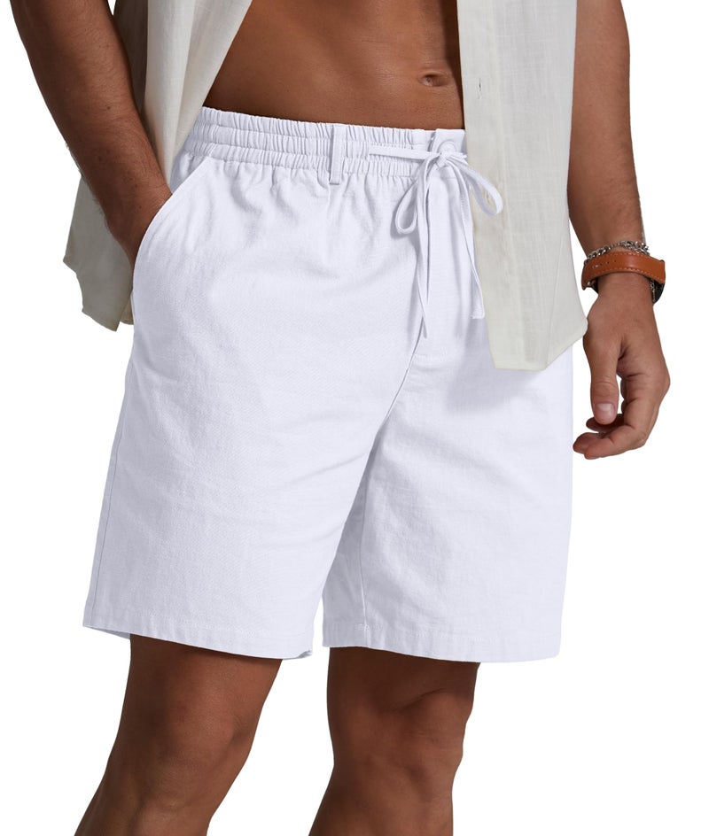 Sailwind Men's Linen Casual Shorts Elastic Waist Drawstring Summer Beach Shorts with Pockets White - Image 3