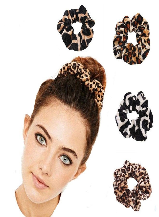 LOVEF Fashion 5 Pieces Velvet Leopard Hair Scrunchies Ponytail Holder Bun Maker Hair Accessories Mixed Colors - Image 1