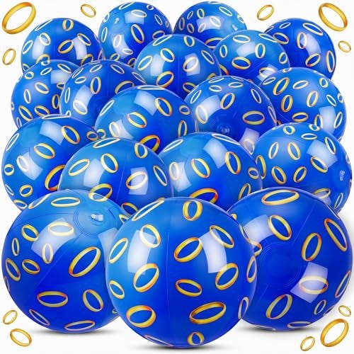 Vertintong 18 Pack Blue and Golden Rings Inflatable Beach Balls for Kids Bulk 12 Inch Blue with Gold Ring Themed Birthday Party Favors for Summer Swimming Pool Gifts End of The Year Class Party Decor - Image 1