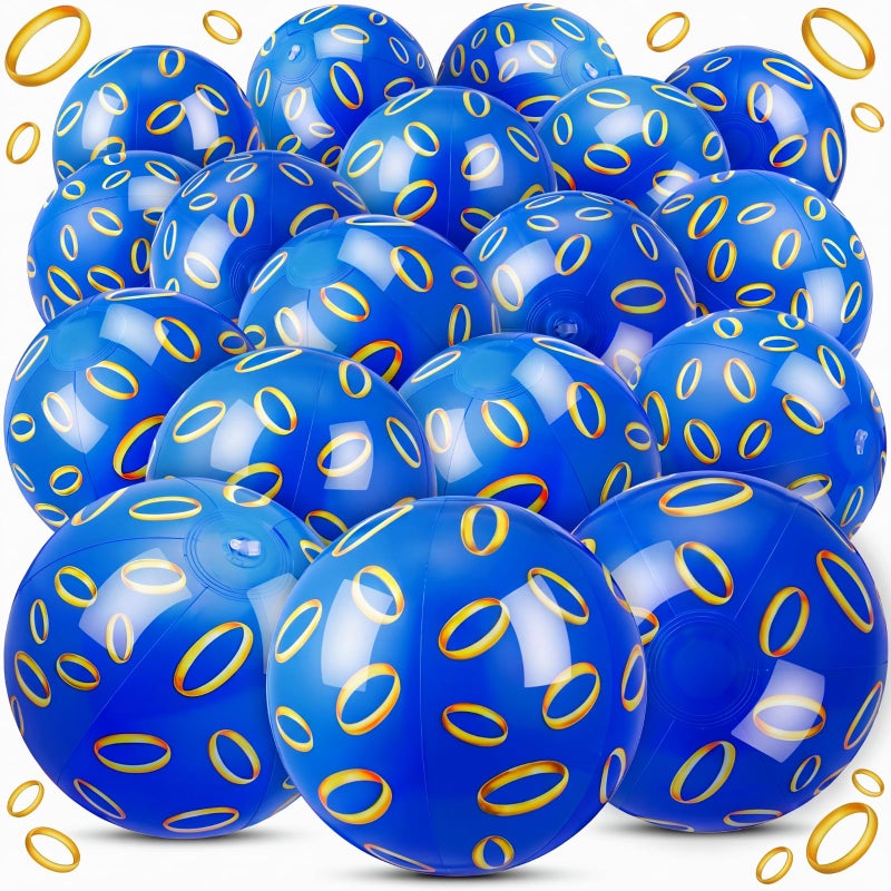 Vertintong 18 Pack Blue and Golden Rings Inflatable Beach Balls for Kids Bulk 12 Inch Blue with Gold Ring Themed Birthday Party Favors for Summer Swimming Pool Gifts End of The Year Class Party Decor - Image 2