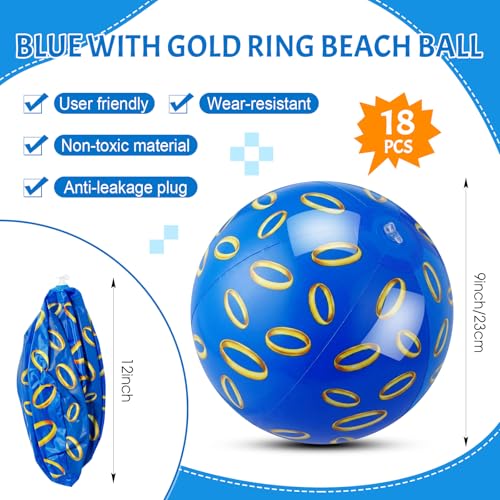 Vertintong 18 Pack Blue and Golden Rings Inflatable Beach Balls for Kids Bulk 12 Inch Blue with Gold Ring Themed Birthday Party Favors for Summer Swimming Pool Gifts End of The Year Class Party Decor - Image 3