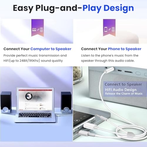 Verilux® 3 in 1 Type C to 3.5 mm Audio Aux Jack Cable 1.2M/3.9Ft, 3.5mm Jack to USB C/Lighting/3.5mm Cable for iPhone 17/16/15/14/13/12/11, iPad Pro, Galaxy S25/S24/S23, Work with Car Stereo - Image 5