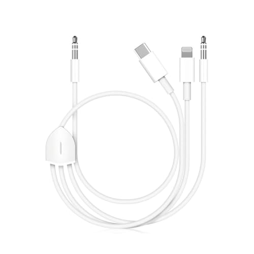 Verilux® 3 in 1 Type C to 3.5 mm Audio Aux Jack Cable 1.2M/3.9Ft, 3.5mm Jack to USB C/Lighting/3.5mm Cable for iPhone 17/16/15/14/13/12/11, iPad Pro, Galaxy S25/S24/S23, Work with Car Stereo - Image 1
