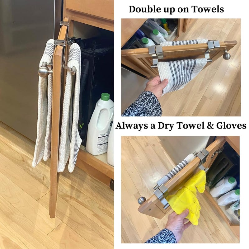 Evelots Towel Hook, Bar Over Cabinet Door - Kitchen, Bathroom - 2 Pack- Hand, Dish Towel Rack Holder - Inside or Outside Door - Brushed Stainless Steel - No Rust - No Scratch - No Installation - Image 3