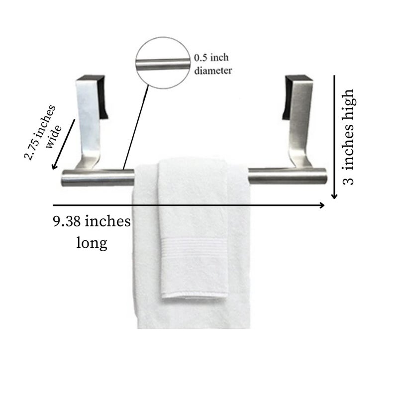 Evelots Towel Hook, Bar Over Cabinet Door - Kitchen, Bathroom - 2 Pack- Hand, Dish Towel Rack Holder - Inside or Outside Door - Brushed Stainless Steel - No Rust - No Scratch - No Installation - Image 4