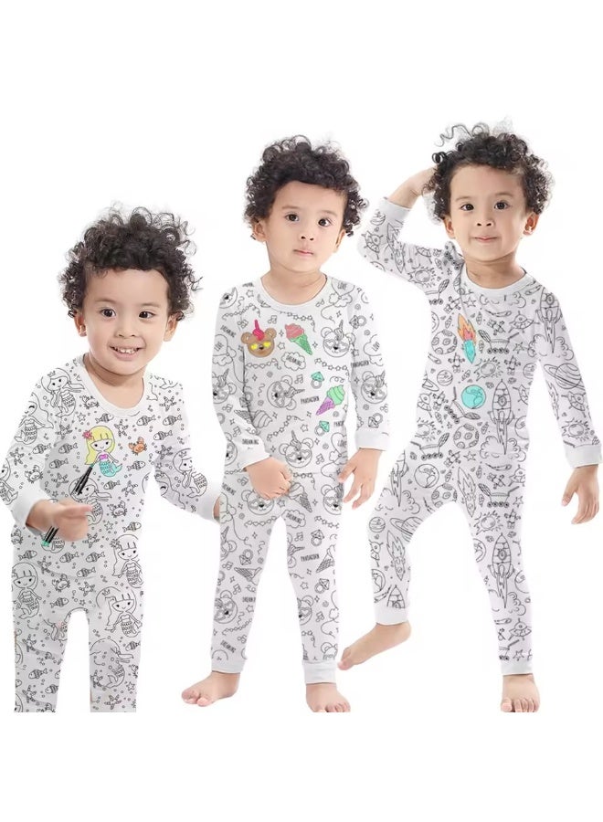 Mom lover Children's long-sleeved cotton, graffiti pajama set with graffiti brushes, rocket pattern art design - Image 1