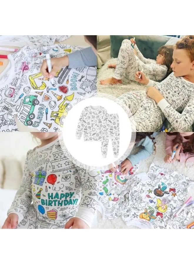 Mom lover Children's long-sleeved cotton, graffiti pajama set with graffiti brushes, rocket pattern art design - Image 4
