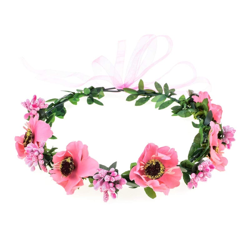June Bloomy Rose Floral Crown Wreath Girls Flower Headband BOHO Garland Halo Headpiece Daisy Pink