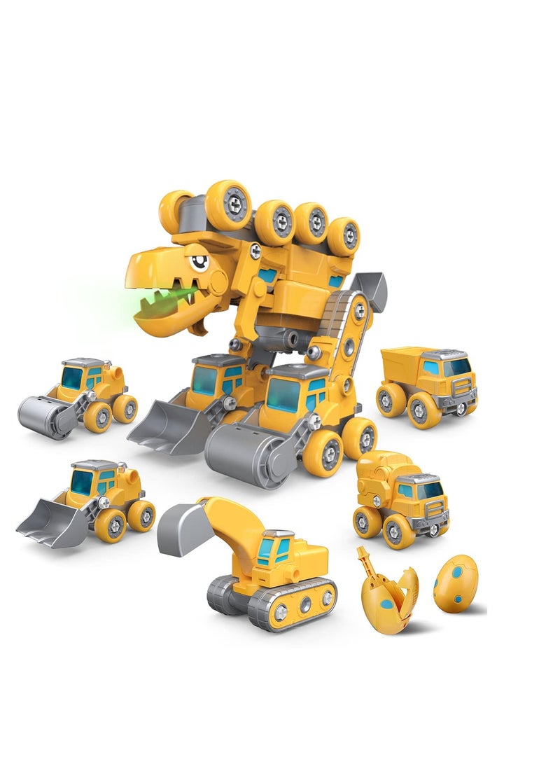 Construction Truck Toys, 5-in-1 Take Apart Dinosaur Toys, Transform Vehicles Set with Dinosaur Egg  Screwdriver, Light  Sound, Educational STEM Building Toys Gifts for 4+ Year Old Boys Girls  - Image 1