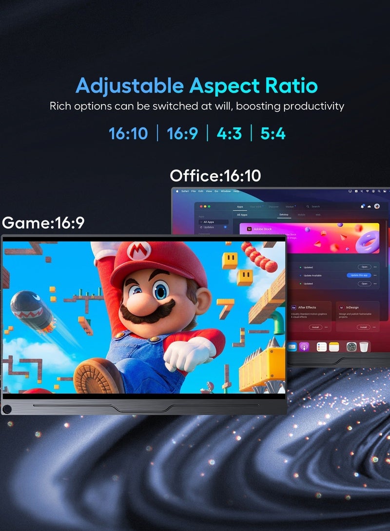 أوبيرفكت شاشة محمولة من UPERFECT مقاس 18 بوصة 144 هرتز 2560*1600P QHD IPS IHD IPS USB C ومنفذ HDMI صغير للشاشة الثانية للكمبيوتر المحمول/الهاتف/وحدة التحكم في الألعاب، قابلة للتركيب VESA - Image 5