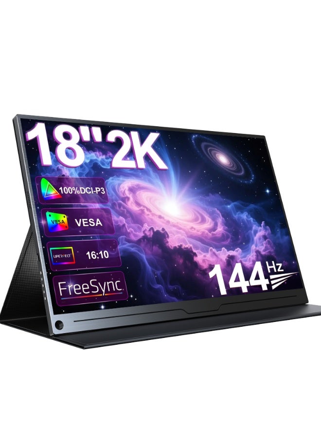 أوبيرفكت شاشة محمولة من UPERFECT مقاس 18 بوصة 144 هرتز 2560*1600P QHD IPS IHD IPS USB C ومنفذ HDMI صغير للشاشة الثانية للكمبيوتر المحمول/الهاتف/وحدة التحكم في الألعاب، قابلة للتركيب VESA - Image 1