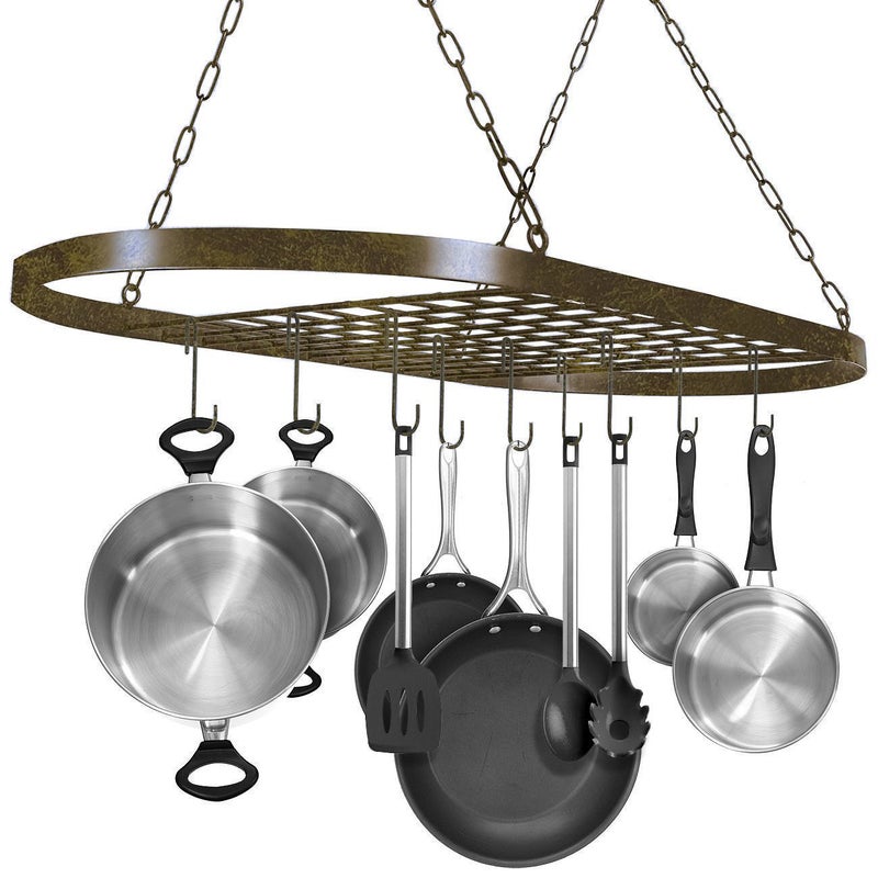 Sorbus Pot and Pan Rack for Ceiling with Hooks  Decorative Oval Mounted Storage Rack  MultiPurpose Organizer for Home Restaurant Kitchen Cookware Utensils Books Household Rustic