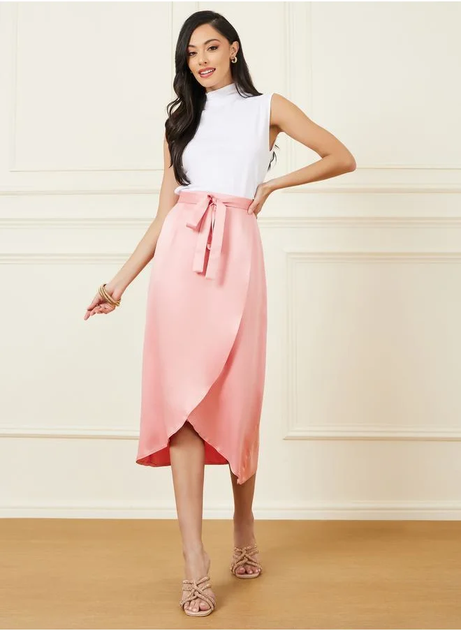 ستايلي Tie Waist Wrap Front Midi Skirt