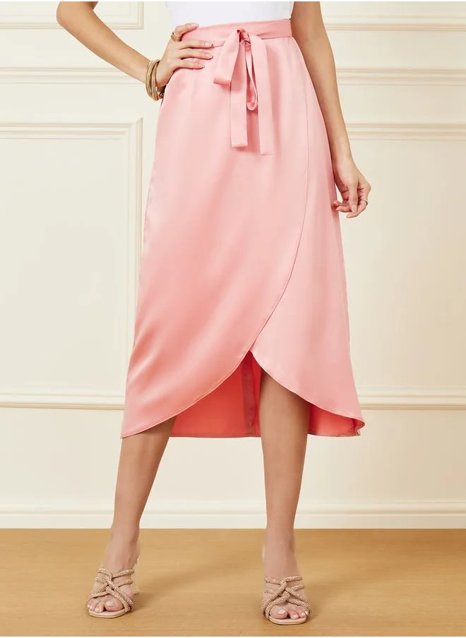 ستايلي Tie Waist Wrap Front Midi Skirt