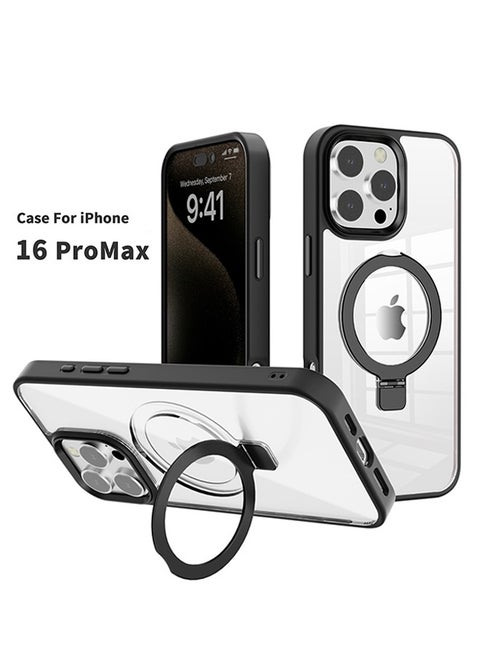 iPhone 16 Pro Max MagSafe Case Cover with 360° Rotatable Ring Stand Protection Cover, [Military-Grade Protection] [Raised Camera Frame] Shockproof Protective Mobile Phone Accessory - Clear