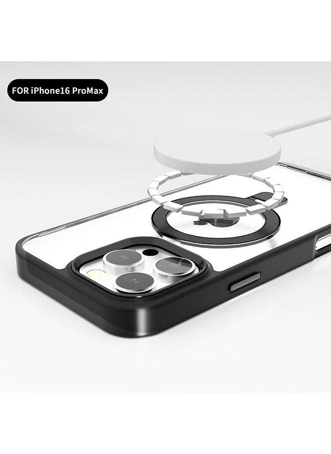 iPhone 16 Pro Max MagSafe Case Cover with 360° Rotatable Ring Stand Protection Cover, [Military-Grade Protection] [Raised Camera Frame] Shockproof Protective Mobile Phone Accessory - Clear