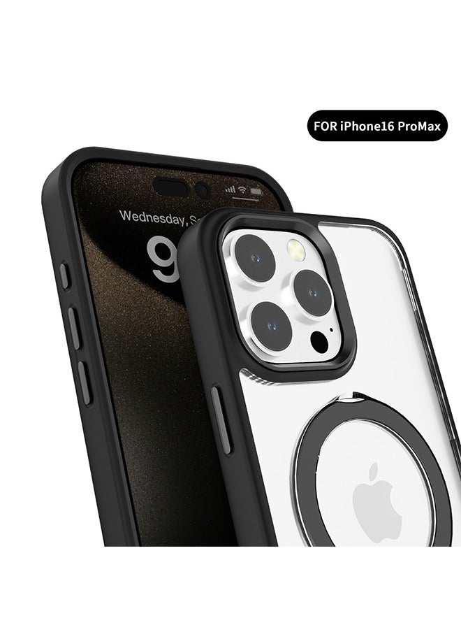 iPhone 16 Pro Max MagSafe Case Cover with 360° Rotatable Ring Stand Protection Cover, [Military-Grade Protection] [Raised Camera Frame] Shockproof Protective Mobile Phone Accessory - Clear
