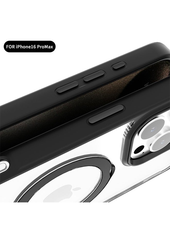 iPhone 16 Pro Max MagSafe Case Cover with 360° Rotatable Ring Stand Protection Cover, [Military-Grade Protection] [Raised Camera Frame] Shockproof Protective Mobile Phone Accessory - Clear