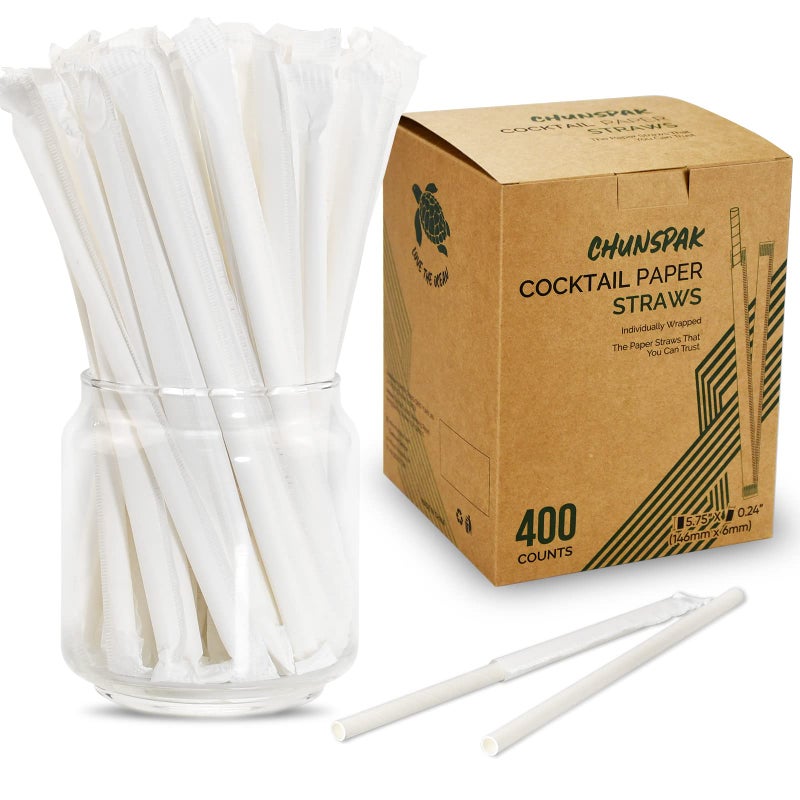 400 Pack Compostable Short Paper Straws Individually Wrapped 575 x 024 Dyefree White  Great for Kids Milk Cartons Cocktail  Coffee