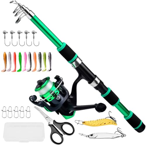 Proberos® Telescopic Fishing Rod Kit, 6Ft Fishing Rod with Reel Combo, Jigs, Lures, Hooks, Storage Box, Portable Fishing Rod Combo for Freshwater & Saltwater Angling Sea Fishing (Rod 180cm) - Image 1