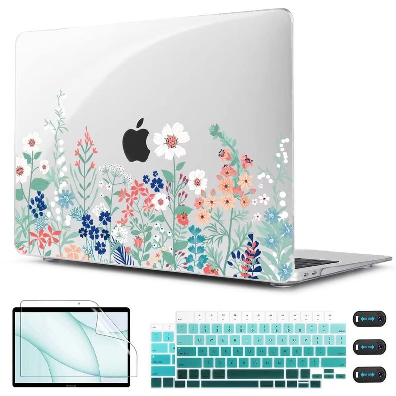 CISSOOK Compatible with MacBook Air 13 inch Case 2021 2020 2019 2018 Release A2337 M1 A2179 A1932 Model, Wild Floral Hard Shell Case for MacBook Air 13 Inch with Touch ID 2021-2018, Wild Green Flower - Image 1