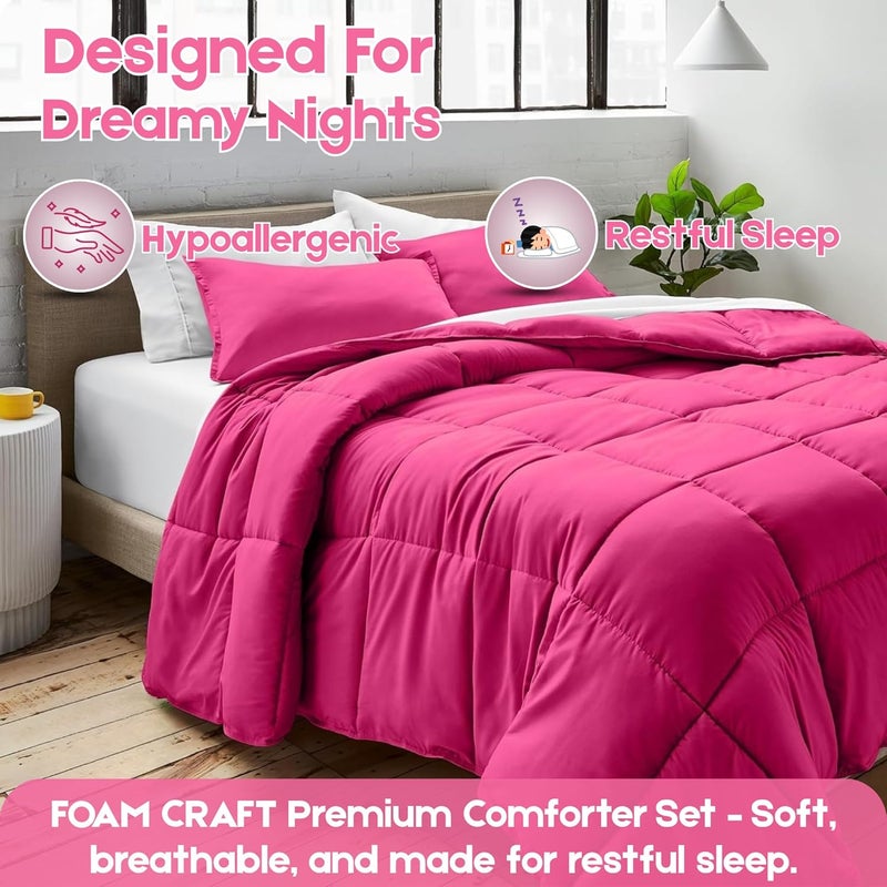 FOAM CRAFT 3 Piece Bed Comforter Set - Cozy Down Alternative Filled Comforter & 2 Pillow Shams, California King Size (Pink, 220 x 260cm) - Image 3