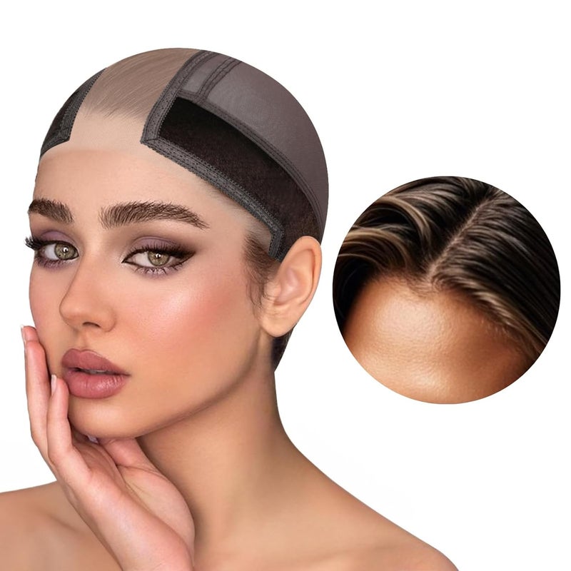Women Lace Wig Grip Cap  2x6 Middle Part Lace Area Adjustable NonSlip Band With Velcro  Wig Gripper Around Lace Edge With EarCutouts Comfortable Breathable NoHeadache Brown