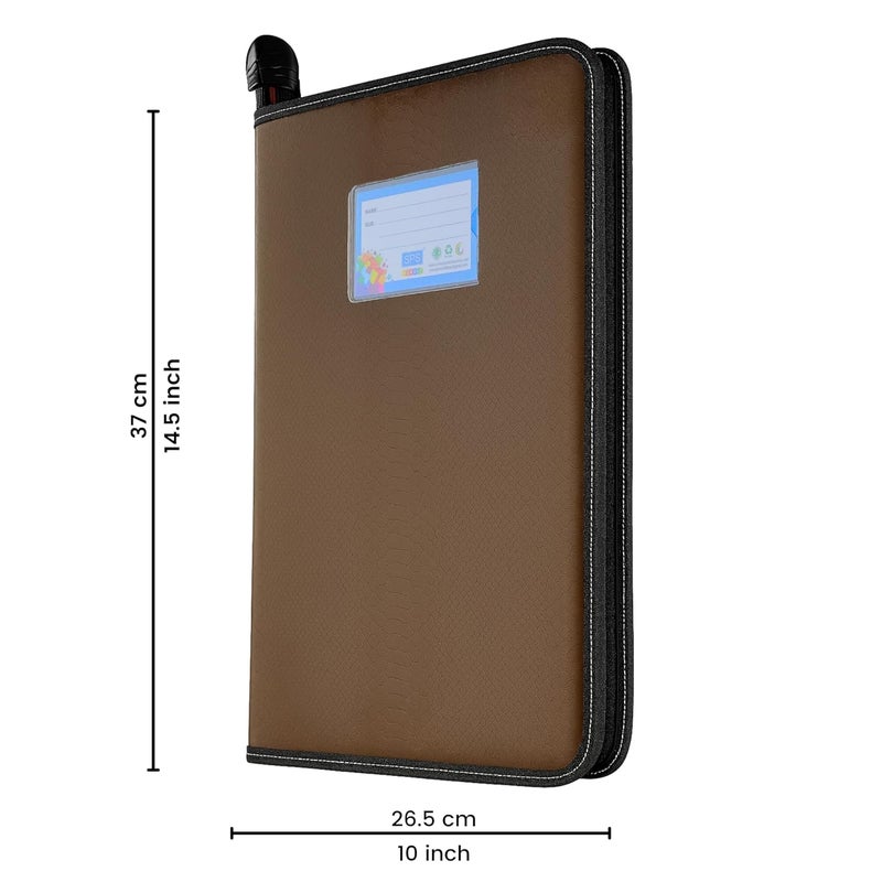 sps Premium PU Leather File Folder | 20 Sleeves for A4 & FC Size Documents | Brown - Image 3