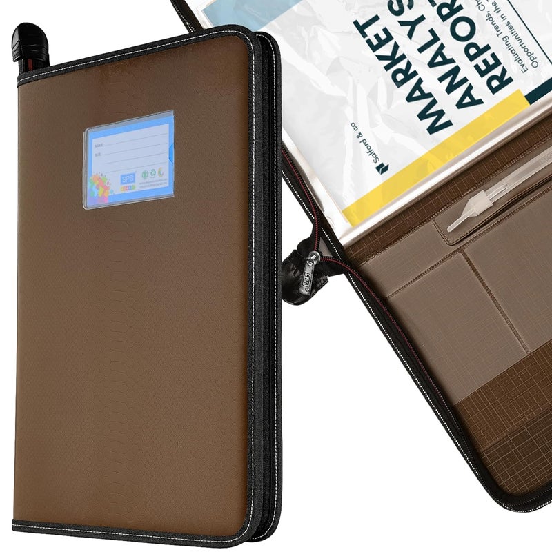 sps Premium PU Leather File Folder | 20 Sleeves for A4 & FC Size Documents | Brown - Image 1