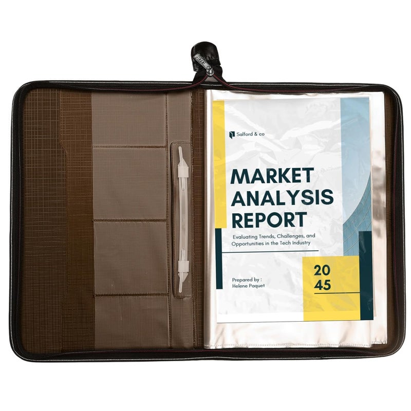 sps Premium PU Leather File Folder | 20 Sleeves for A4 & FC Size Documents | Brown - Image 4