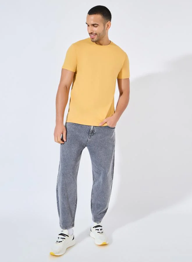 Styli Solid Regular Fit Cotton Rich T-Shirt