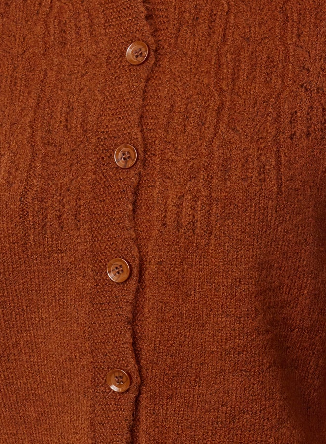 trendyol Cinnamon Soft Textured Openwork/Perforated Knitwear Cardigan - Image 3