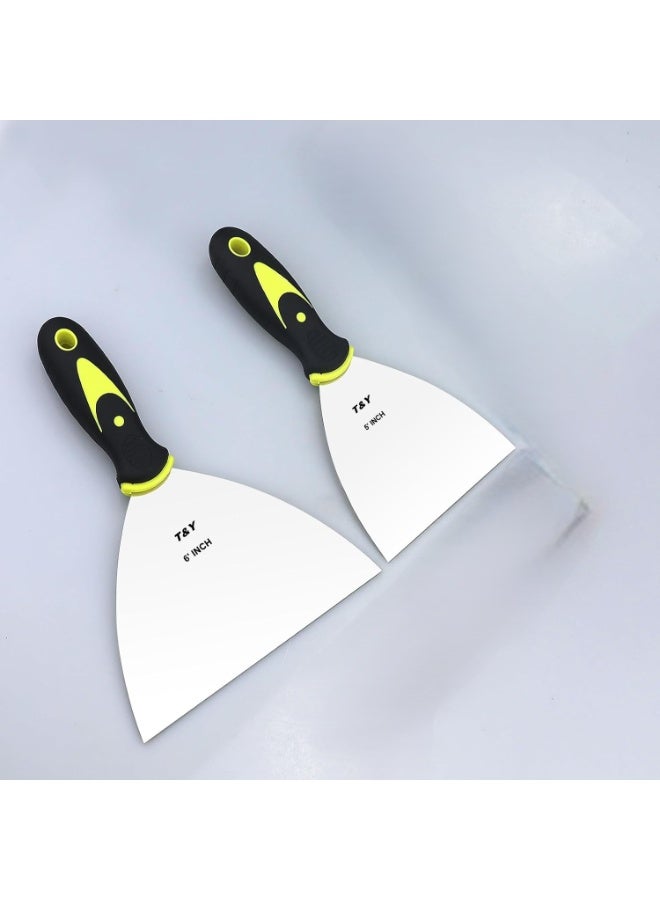 T&Y A Set of Two Stainless Steel Trowels Scraper, Including 5 And 6-Inch Metal Spatulas, Suitable for Drywall Repair, Wallpaper Removal, And Applying Plaster And Cemen - Image 1
