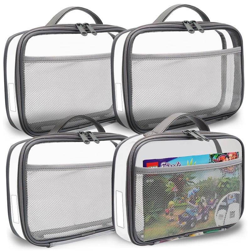 holay holay 4 Packs PVC Zippered Blocks Set Toy Clay Board game Storage Organizer Case Name Tag Manual Pocket Gray Small