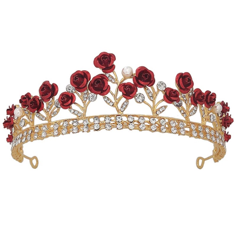 cheekyglo Crystal Wedding Tiara for Women, Flower Crown Wedding Tiaras and Crowns Princess Crystal Headband (Red) - Image 1