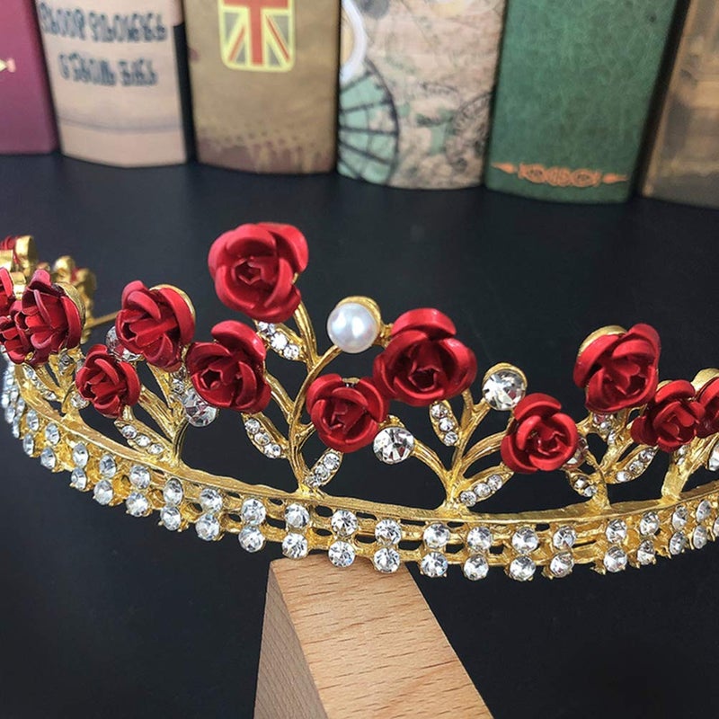 cheekyglo Crystal Wedding Tiara for Women, Flower Crown Wedding Tiaras and Crowns Princess Crystal Headband (Red) - Image 3