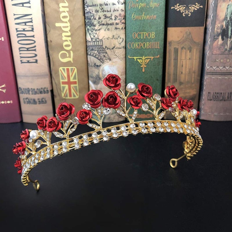 cheekyglo Crystal Wedding Tiara for Women, Flower Crown Wedding Tiaras and Crowns Princess Crystal Headband (Red) - Image 2