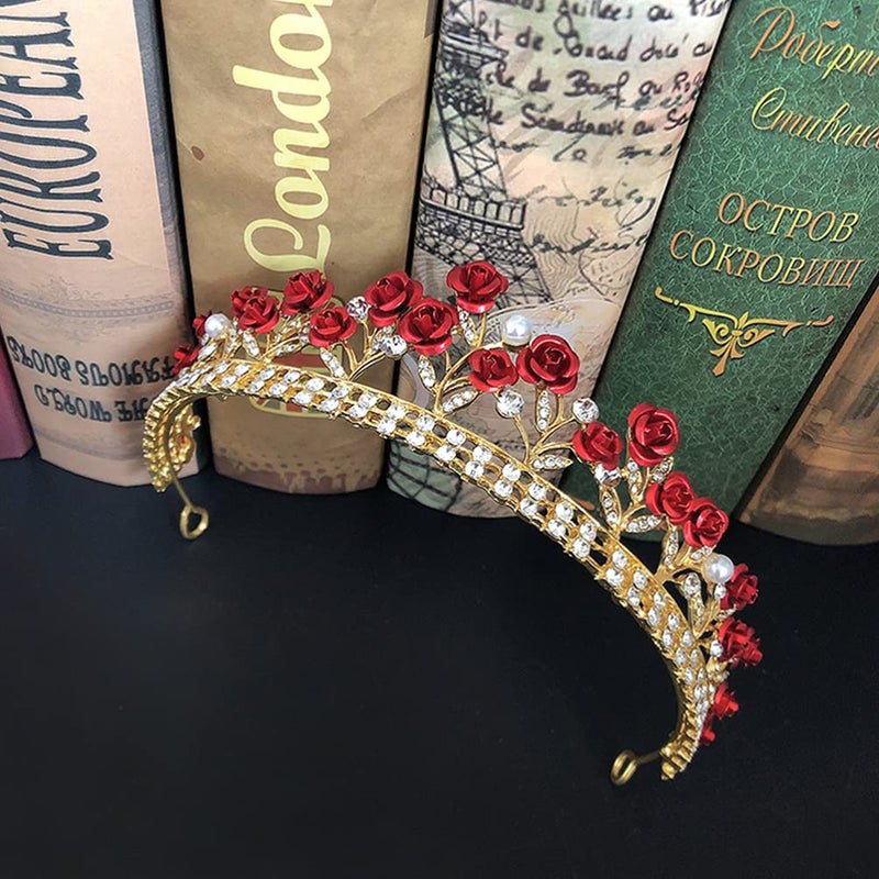cheekyglo Crystal Wedding Tiara for Women, Flower Crown Wedding Tiaras and Crowns Princess Crystal Headband (Red) - Image 5