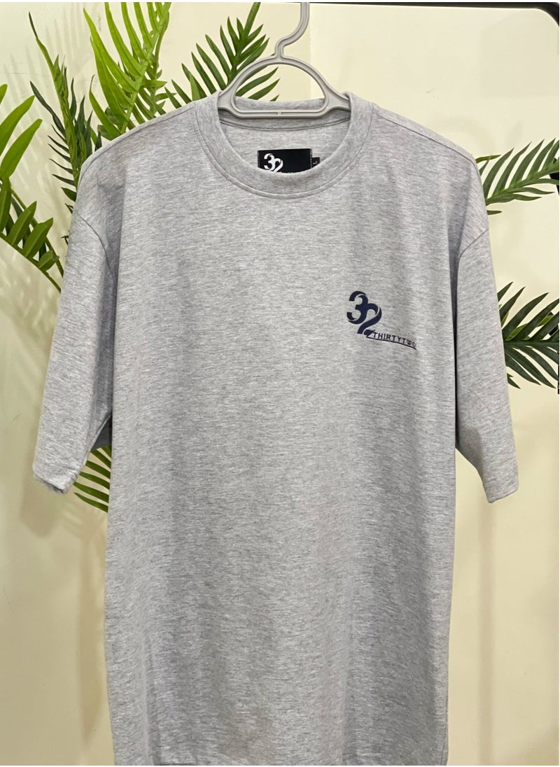THIRTYTWO T-Shirts Loose Fit Cotton Crewneck Short Sleeve Tops  LIGHT GRAY 