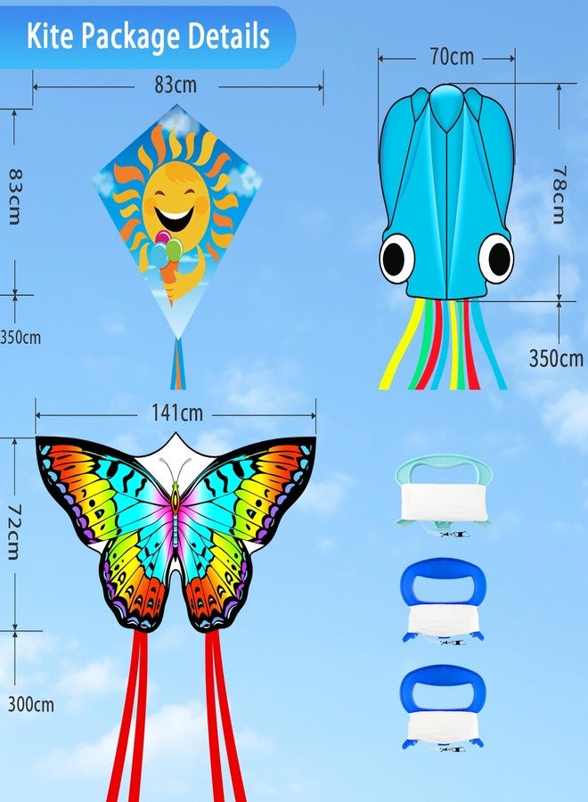 YFAFENGS 3 Pack Butterfly Octopus Rhombus Durable Beach Kites for Adults & Children, Easy Fly Kites for Kids Ages 8-12, Colorful Aerodynamic Design, Lightweight for Outdoor Game Activities - Image 2