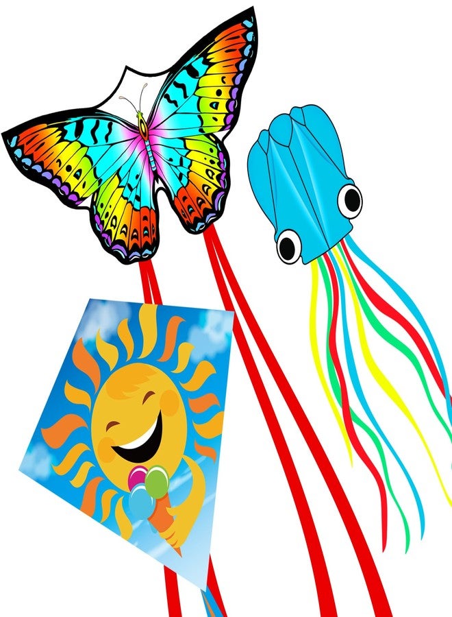 YFAFENGS 3 Pack Butterfly Octopus Rhombus Durable Beach Kites for Adults & Children, Easy Fly Kites for Kids Ages 8-12, Colorful Aerodynamic Design, Lightweight for Outdoor Game Activities - Image 1