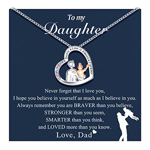 UNGENT THEM Daughter Necklace from Dad Daddy Father Valentines Birthday Gifts for Kids Girls Teen Tween Jewelry 8 10 12 13 14 16 11 - Image 1