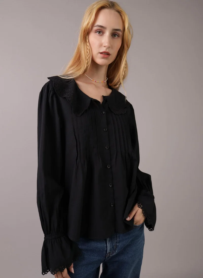 American Eagle AE Long-Sleeve Frilly Collared Blouse