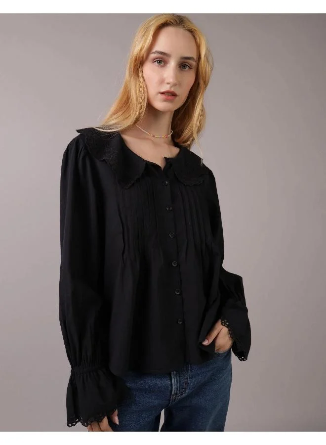 امريكان ايجل AE Long-Sleeve Frilly Collared Blouse