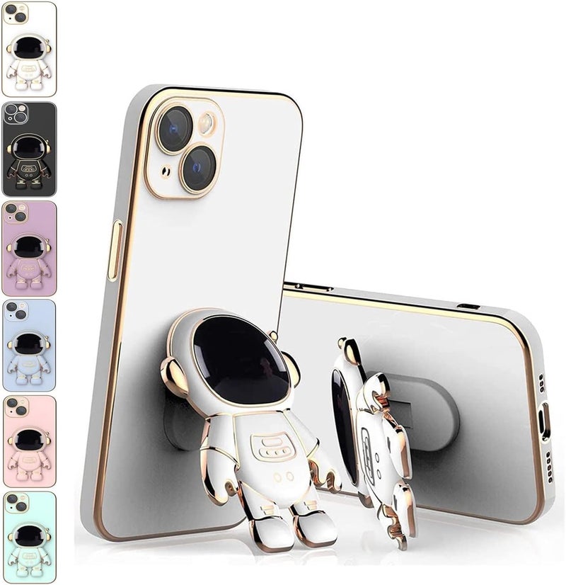woobles 6D Plating Astronaut Hidden Stand Case Cover for iPhone, Astronaut Hidden Stand Case Cover for iPhone, Galvanized Astronaut Cover with Stand Lens Protector (White,X/XS) White X/XS - Image 1